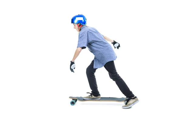 Un hombre feliz con longboard en el estudio —  Fotos de Stock