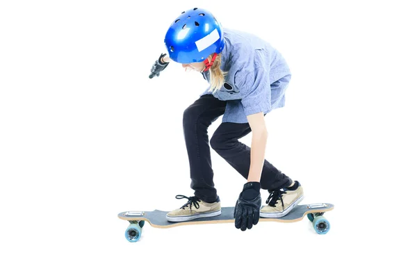 A Happy man with longboard in studio — Stock Photo, Image
