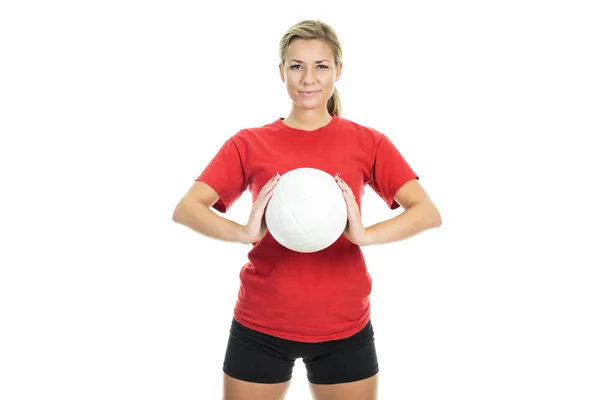 Jeune, joueur de volley-ball beauté. Isolé sur blanc en studio — Photo