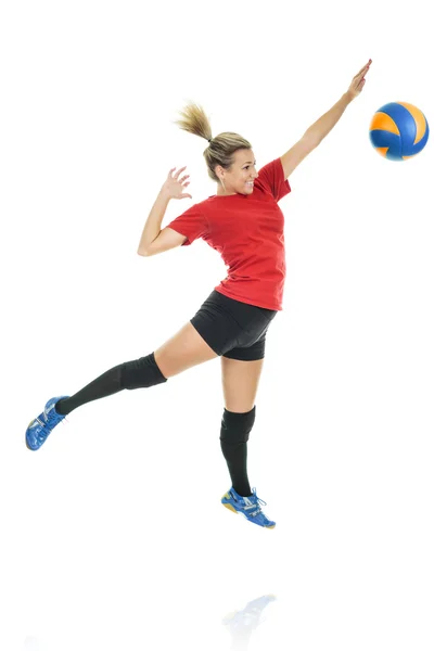 Young, beauty volleyball player. Isolated on white in studio — Stock Photo, Image