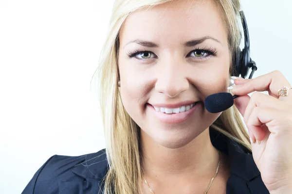 Bonito sorridente loira mulher de negócios no fundo branco — Fotografia de Stock