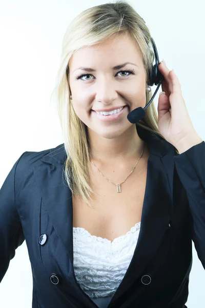 Cute smiling blond business woman on white background — Stock Photo, Image