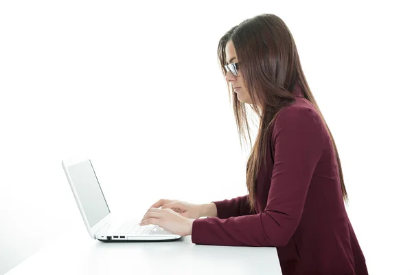 Computer. Laptop.Woman.Girl. Businesswoman.Girl working at the laptop. — Stock Photo, Image