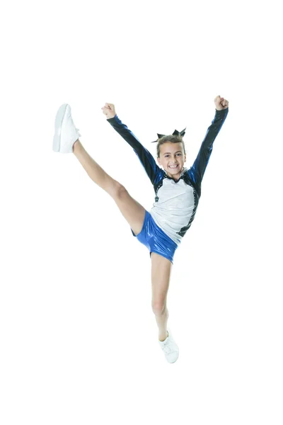 Gelukkig jonge Cheerleader op witte achtergrond — Stockfoto
