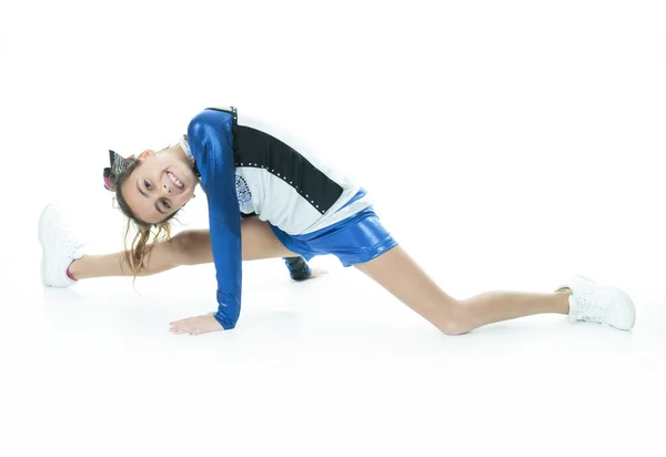 Felice giovane cheerleader su sfondo bianco — Foto Stock