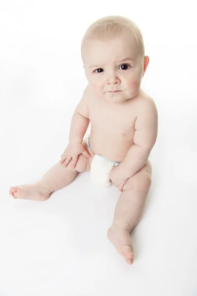 Sweet little boy on studio white background — Stock Photo, Image