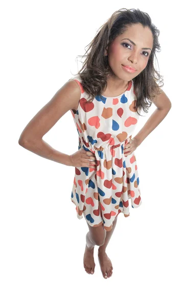En Mulatto model iført med en hjerte kjole - Stock-foto