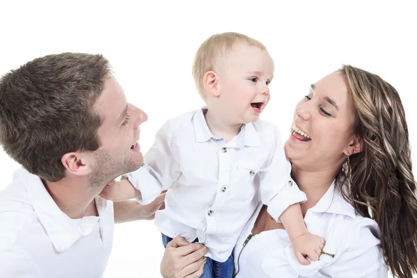 Сім'я з двома батьками ізольовані на білому тлі — стокове фото