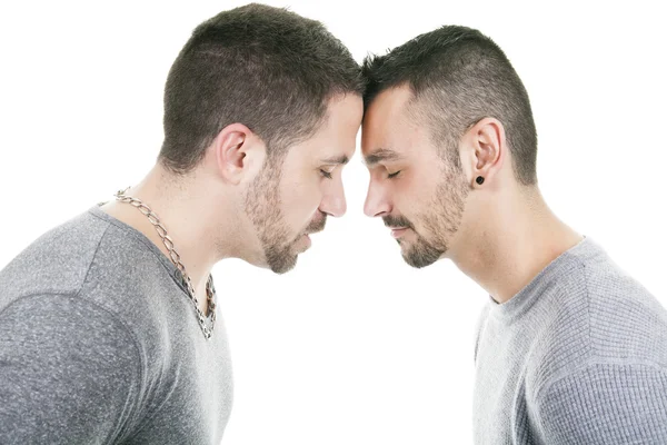 Et homoseksuelt par med hvit bakgrunn – stockfoto