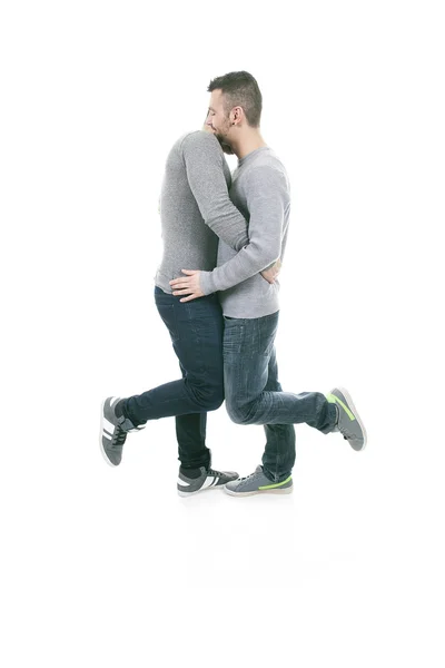 Ett homosexuellt par över en vit bakgrund — Stockfoto