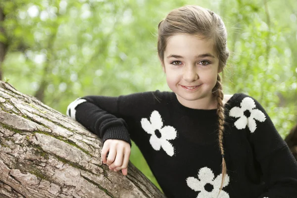 Adorable laughing child in forest — Φωτογραφία Αρχείου