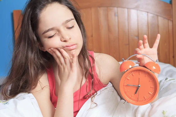 Unhappy girl waking up — Stock Photo, Image