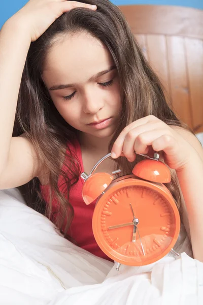 Unhappy girl waking up — Stock Photo, Image