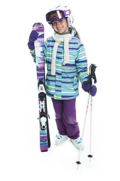 Ski child studio white background — Stock Fotó