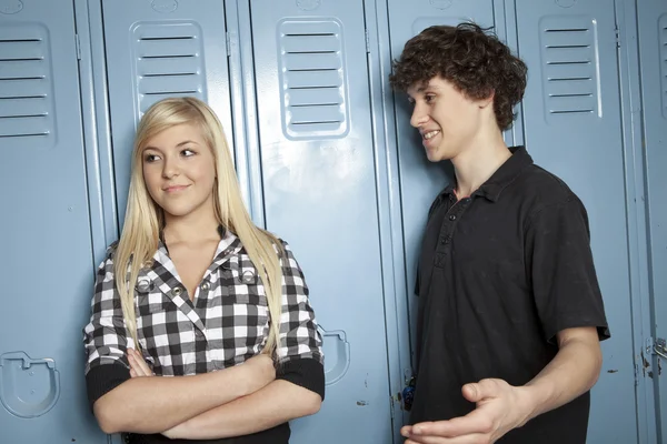 Friends posing in a cloakroom. Nice portrait. — Stok fotoğraf