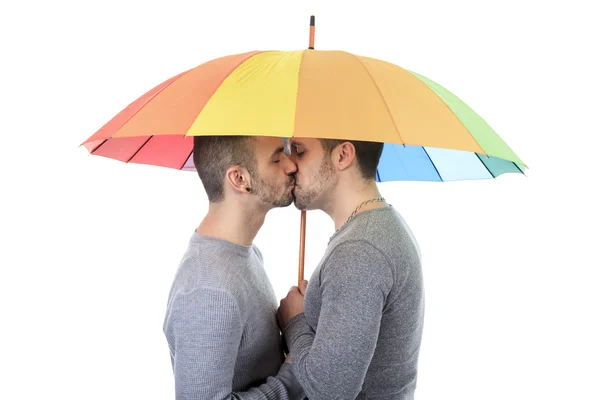 A homosexual couple over a white background — Stock Photo, Image