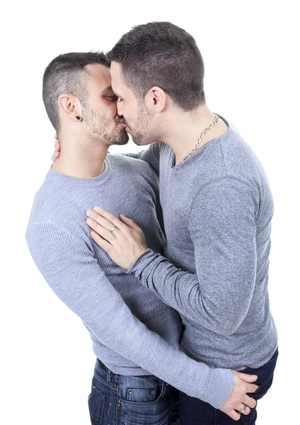 Egy homoszexuális pár, mint egy fehér háttér — Stock Fotó