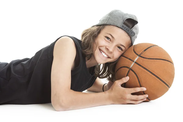 Portrait of young boy with basket ball — Stock Photo, Image