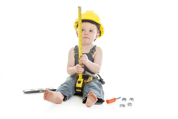 Carpenter baby boy portrait over a isolated white background — Stock Photo, Image