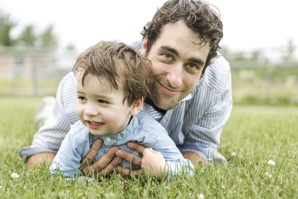 Happy joyful father having fun with is child — Stock Photo, Image