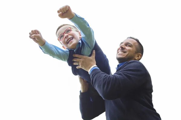 Father and son in forest on a meadow — Stock Photo, Image