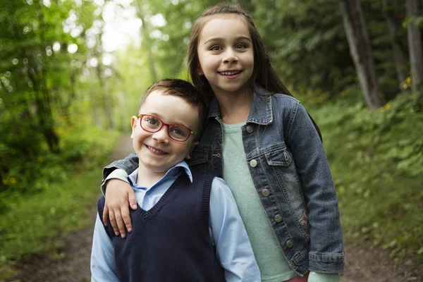 Portrait of two cute little child outdoors on the nature — Stock Photo, Image