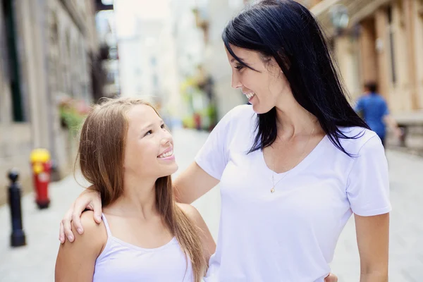 Daughter with fmother in city Royalty Free Stock Images