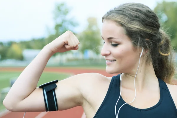 A Runner woman jogging on a field outdoor shot — Stock Photo, Image