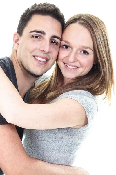 Ένα χαριτωμένο ζευγάρι σε στούντιο λευκό φόντο — Φωτογραφία Αρχείου