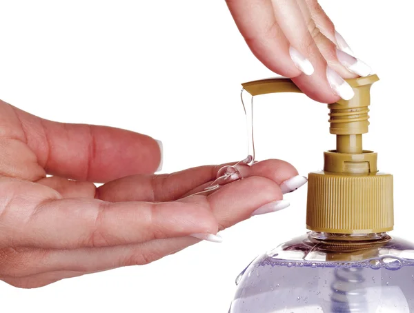Hand tvål med pumpning lotion från flaska — Stockfoto