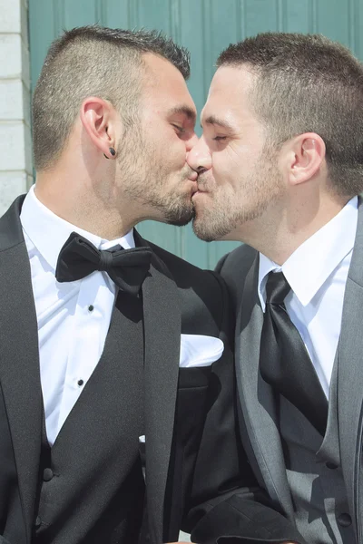 Loving gay male couple on their wedding day. — Stock Photo, Image