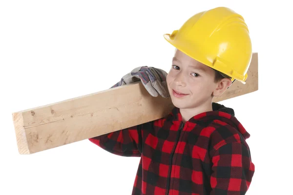 Young boy pretending to be a carpenter — Stock Photo, Image