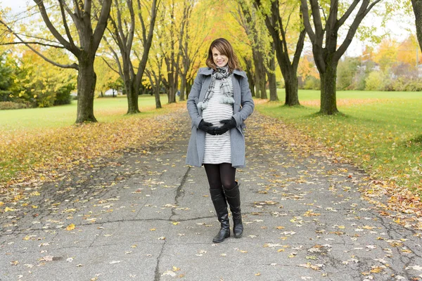 Belle femme enceinte dans le parc d'automne — Photo