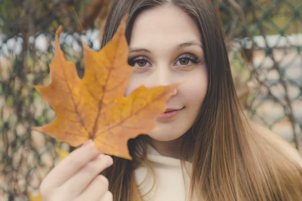 ゴールデン パークの美しい秋女 — ストック写真