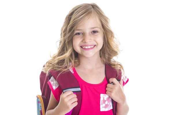 Menina com mochila, escola, aprendizagem, conhecimento — Fotografia de Stock