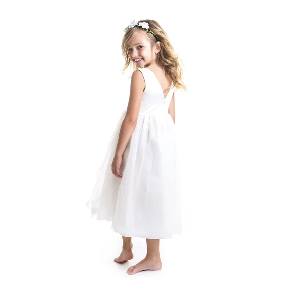 Petite fille robe blanche — Photo