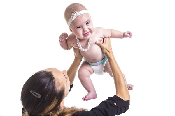 Moeder en baby studio wit — Stockfoto