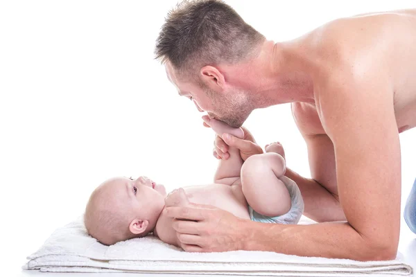 Padre bebé estudio blanco — Foto de Stock