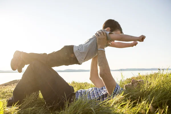 Father with is son at the sunset — Stock Photo, Image