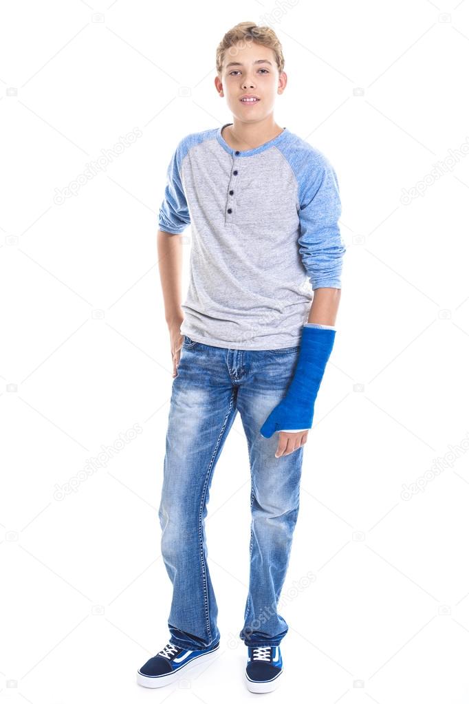 Blue cast on hand and arm isolated on white background Stock Photo by ...