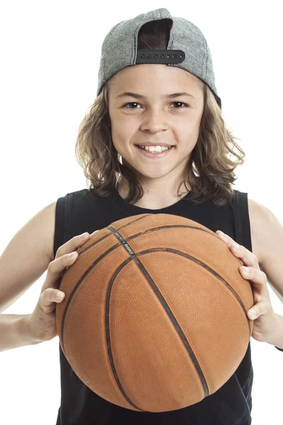 Portrait of young boy with basket ball — Stock Photo, Image