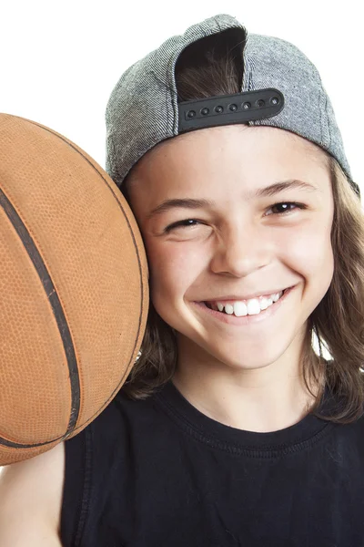 Portrait of young boy with basket ball — Stock Photo, Image