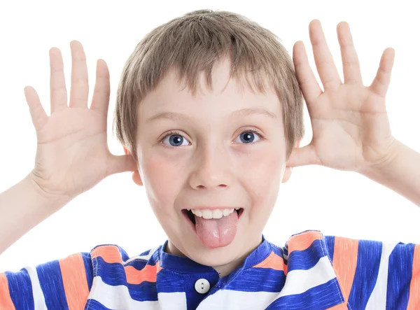 Ragazzino stridulo su sfondo bianco — Foto Stock