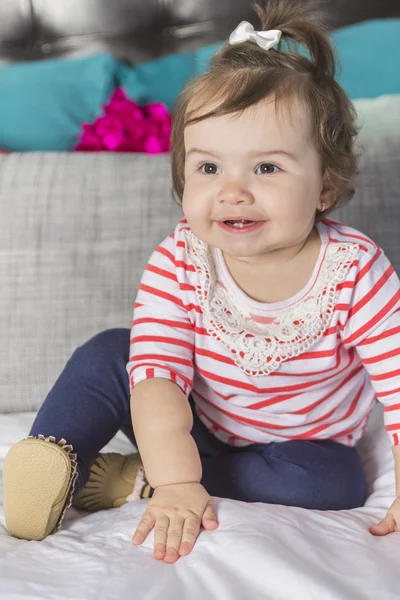 One year old girl in bed — Stock Photo, Image