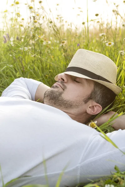 Happy young man in a field — Stock Photo, Image