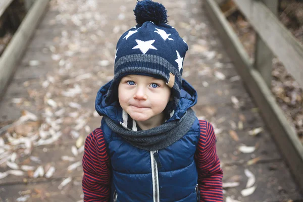 Porträtt av en pojke på hösten park — Stockfoto