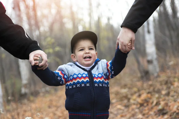 Bedårande pojke i höst park — Stockfoto