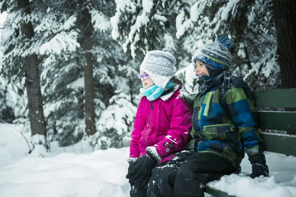 Niña y niño en temporada de invierno — Foto de Stock