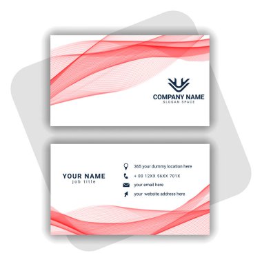 Dalgalı şekil vektörlü kırmızı modern kartvizit tasarımı