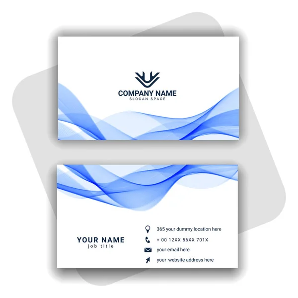 Blue Modern Business Card Design Wavy Shape Vector — Stock Vector